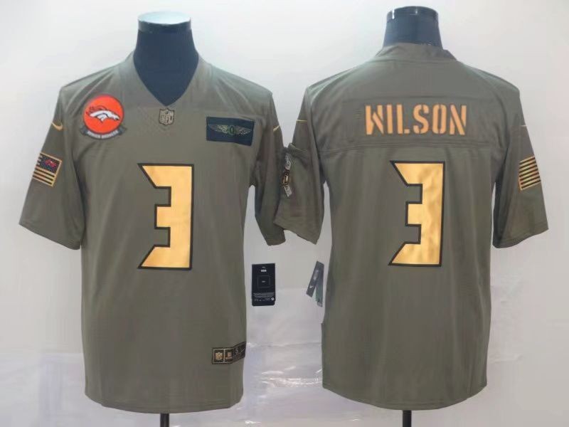 Men's Denver Broncos #3 Russell Wilson Olive/Gold Salute To Service Limited Stitched Jersey Men's Denver Broncos #3 Russell Wilson Olive/Gold Salute To Service Limited Stitched Jersey